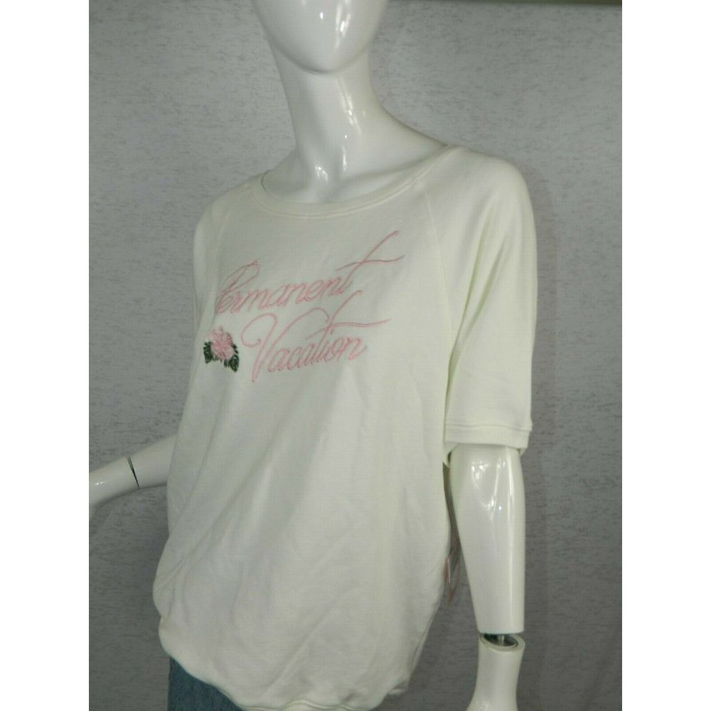 Ban.do Sweatshirt Ivory Pink Permanent Vacation Rose Short Sleeve Size XX-Large